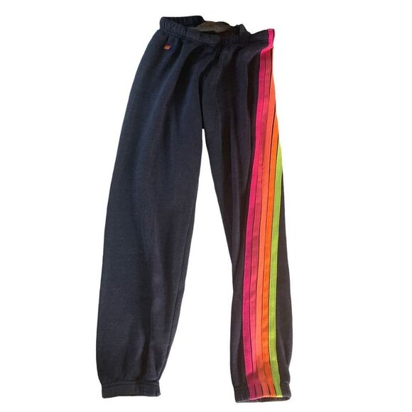 Aviator Nation Pants - Aviator Nation 5 Stripe Neon Rainbow sweatpants navy blue women's size small